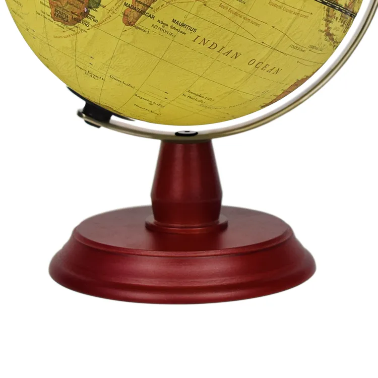 20cm (8") Illuminated Antique World Globe with Wood Base & Metal Meridian detail view 3